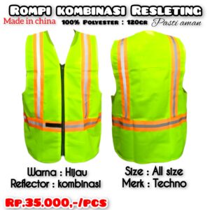 Rompi Polyester 100% kombinasi Resleting Hijau