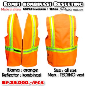 Rompi poliester kombinasi Resleting orange